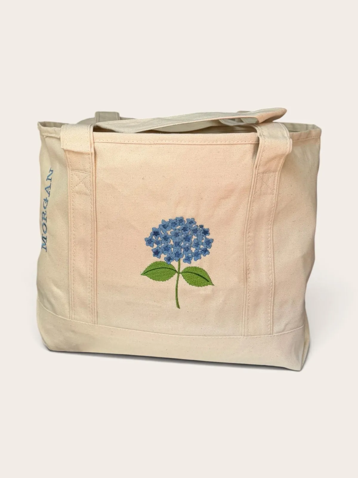 The Hydrangea tote, MORGAN running along the side